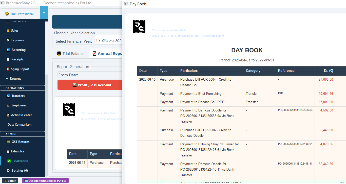 Day book reports